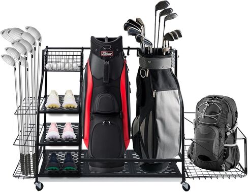Golf Bag Storage for 2 Golf Bags, Large Golf Bag Organizer, Golf Bag Stand Rack Suitable for Golf Clubs, Garage, Shed, Basement in Saudi Arabia