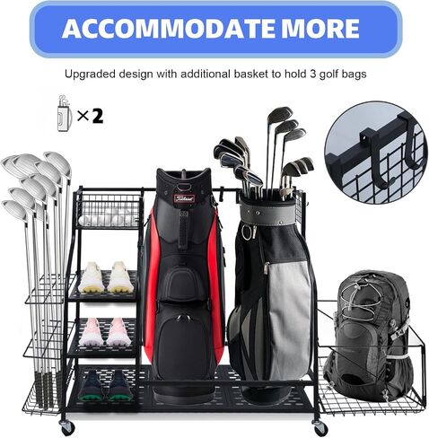 Golf Bag Storage for 2 Golf Bags, Large Golf Bag Organizer, Golf Bag Stand Rack Suitable for Golf Clubs, Garage, Shed, Basement in Saudi Arabia