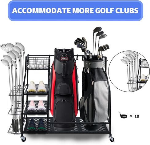Golf Bag Storage for 2 Golf Bags, Large Golf Bag Organizer, Golf Bag Stand Rack Suitable for Golf Clubs, Garage, Shed, Basement in Saudi Arabia