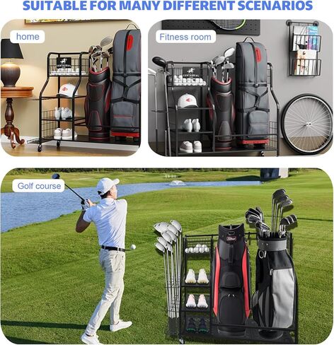Golf Bag Storage for 2 Golf Bags, Large Golf Bag Organizer, Golf Bag Stand Rack Suitable for Golf Clubs, Garage, Shed, Basement in Saudi Arabia