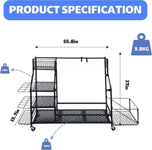 Golf Bag Storage for 2 Golf Bags, Large Golf Bag Organizer, Golf Bag Stand Rack Suitable for Golf Clubs, Garage, Shed, Basement in Saudi Arabia