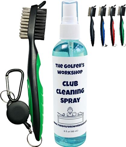 The Golfer's Workshop 4oz Club Cleaning Spray and Golf Club Brush with Groove Cleaner, 2ft Retractable Zip-line, Carabiner Clip in Saudi Arabia