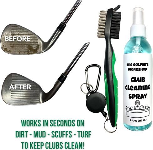 The Golfer's Workshop 4oz Club Cleaning Spray and Golf Club Brush with Groove Cleaner, 2ft Retractable Zip-line, Carabiner Clip in Saudi Arabia