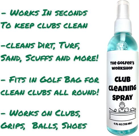The Golfer's Workshop 4oz Club Cleaning Spray and Golf Club Brush with Groove Cleaner, 2ft Retractable Zip-line, Carabiner Clip in Saudi Arabia