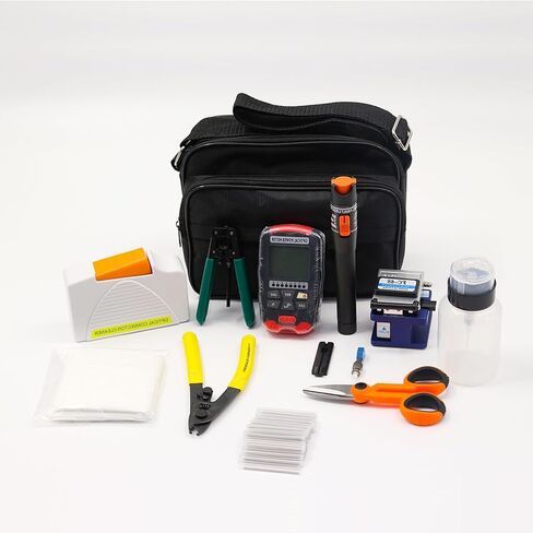 FTTH Fiber Optic Tool Kit 12 in 1 - OPM & VFL & FC-6S Fiber Optical Cleaver & Fiber Cleaner Box & Fiber Cable Strippers & Fiber Splice Sleeves in Kuwait