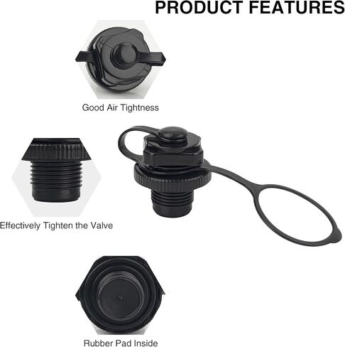 قطعتان من صمام القارب القابل للنفخ، غطاء بديل للقارب بسدادة هوائية حلزونية، ملحقات قوارب الكاياك، مانعة للتسرب (أسود) in Kuwait