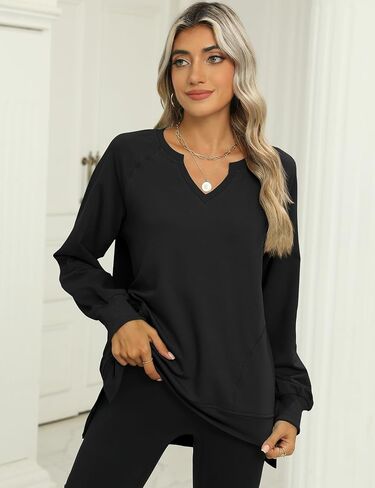 IECCP Womens Sweatshirts Long Sleeve V Neck Pullover Cute Side Slit Tops With Pockets Womens Fall Fashion in Saudi Arabia