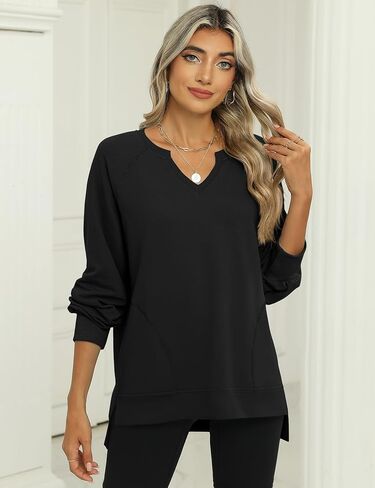 IECCP Womens Sweatshirts Long Sleeve V Neck Pullover Cute Side Slit Tops With Pockets Womens Fall Fashion in Saudi Arabia