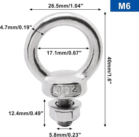 Eye Bolts with Nuts 14sets, M4 Stainless Steel Eye Bolt Eyebolt with Nut, Heavy Duty Stainless Eye Bolt Shoulder Lifting Eye Bolt Screw Thread with Lock Nuts Washers (14, M4) in Saudi Arabia