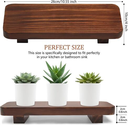 Wood Risers for Decor Display, Bathroom Counter Sink Decor, Dish Soap Tray Wood Tray for Kitchen Counter, Small Wooden Soap Stand, Wood Soap Pedestal, Soap Dispenser Stand Modern Farmhouse (Retro Color) in Saudi Arabia