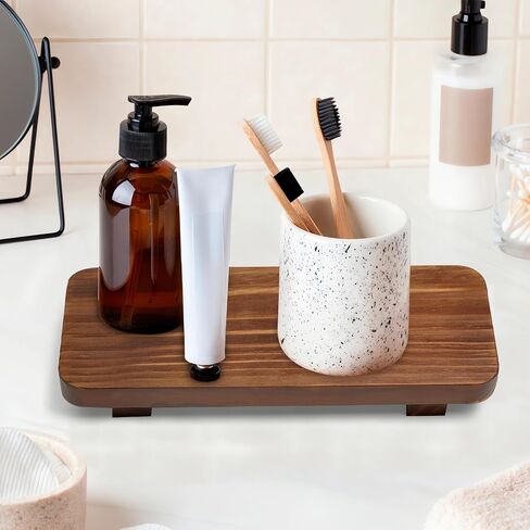 Wood Risers for Decor Display, Bathroom Counter Sink Decor, Dish Soap Tray Wood Tray for Kitchen Counter, Small Wooden Soap Stand, Wood Soap Pedestal, Soap Dispenser Stand Modern Farmhouse (Retro Color) in Saudi Arabia
