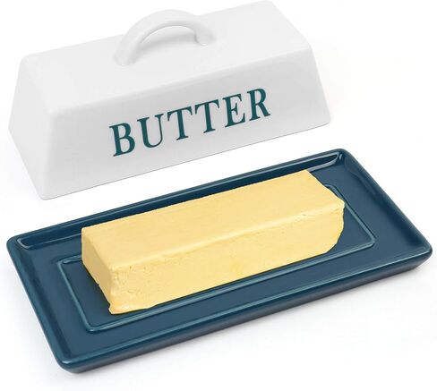 طبق زبدة لوتفانسي مع غطاء، حافظة زبدة سيراميك بمقبض، حامل زبدة مغطى للعداد، آمن للاستخدام في غسالة الأطباق، ديكور المنزل in Kuwait