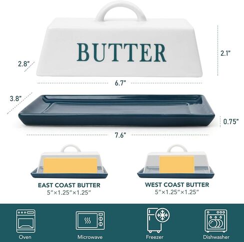 طبق زبدة لوتفانسي مع غطاء، حافظة زبدة سيراميك بمقبض، حامل زبدة مغطى للعداد، آمن للاستخدام في غسالة الأطباق، ديكور المنزل in Kuwait
