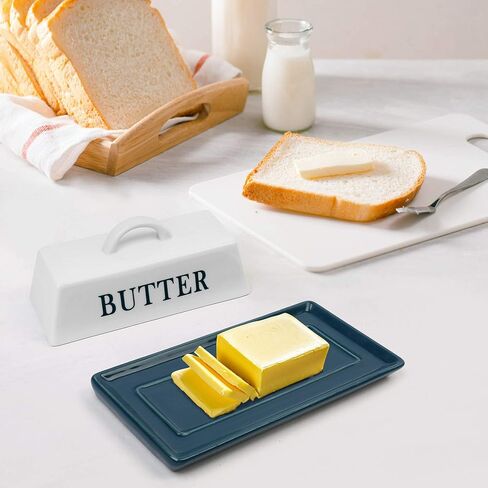 طبق زبدة لوتفانسي مع غطاء، حافظة زبدة سيراميك بمقبض، حامل زبدة مغطى للعداد، آمن للاستخدام في غسالة الأطباق، ديكور المنزل in Kuwait