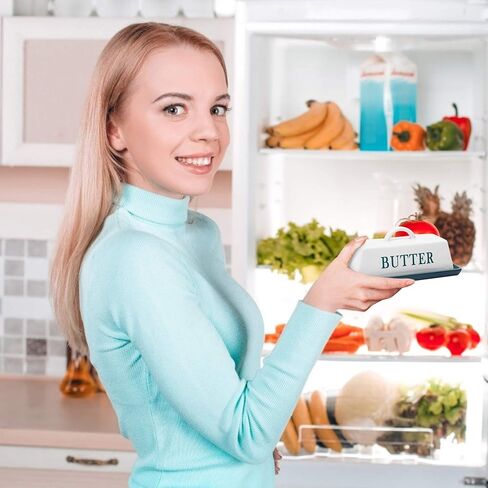 طبق زبدة لوتفانسي مع غطاء، حافظة زبدة سيراميك بمقبض، حامل زبدة مغطى للعداد، آمن للاستخدام في غسالة الأطباق، ديكور المنزل in Kuwait