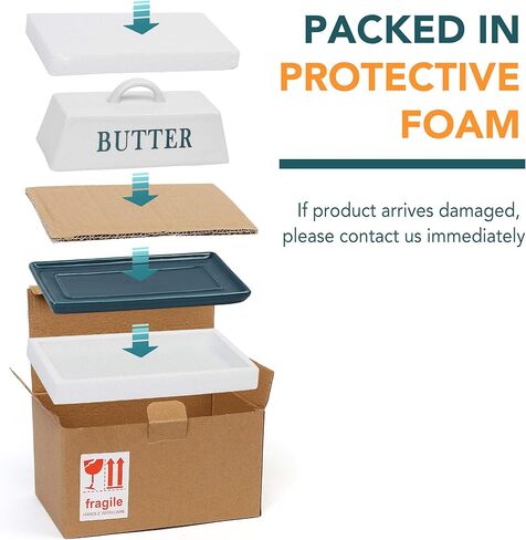 طبق زبدة لوتفانسي مع غطاء، حافظة زبدة سيراميك بمقبض، حامل زبدة مغطى للعداد، آمن للاستخدام في غسالة الأطباق، ديكور المنزل in Kuwait