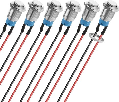 6pcs 12V Round Momentary Push Button Switch with Pre-Wiring 12mm Small Metal Waterproof Pushbutton Switch Silver Normally, 2 Pin Push Start Button for Automotive Car Marine Boat in Saudi Arabia