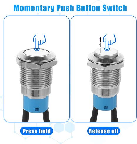 6pcs 12V Round Momentary Push Button Switch with Pre-Wiring 12mm Small Metal Waterproof Pushbutton Switch Silver Normally, 2 Pin Push Start Button for Automotive Car Marine Boat in Saudi Arabia