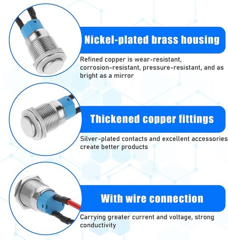 6pcs 12V Round Momentary Push Button Switch with Pre-Wiring 12mm Small Metal Waterproof Pushbutton Switch Silver Normally, 2 Pin Push Start Button for Automotive Car Marine Boat in Saudi Arabia