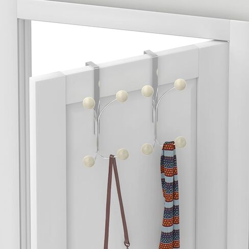 Over The Door Hooks, Towel Rack for Bathroom Door, Over The Door Coat Hanger Hat Rack with 6 Cream White Decorative Ball Ends for Bathroom Bedroom Dorm Hanging Towels Caps Coats Bags Key in Saudi Arabia