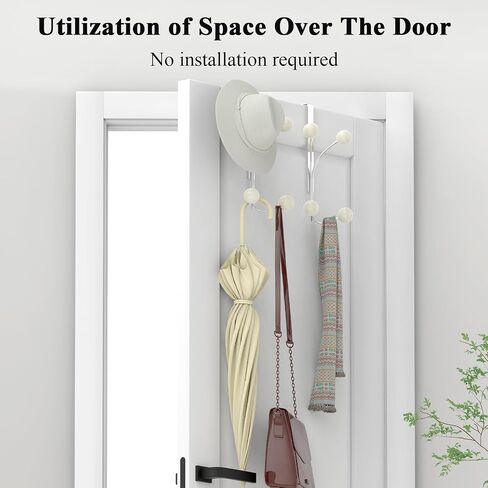 Over The Door Hooks, Towel Rack for Bathroom Door, Over The Door Coat Hanger Hat Rack with 6 Cream White Decorative Ball Ends for Bathroom Bedroom Dorm Hanging Towels Caps Coats Bags Key in Saudi Arabia
