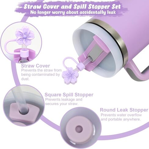 MASTRON 11PCS Stanley Cup Accessories - Including Silicone Straw Cover, Handle Strap, Silicone Boot, Spill Stopper, Leak Stopper, Flower Charms for 40/30oz Stanley Tumbler - Purple in Saudi Arabia