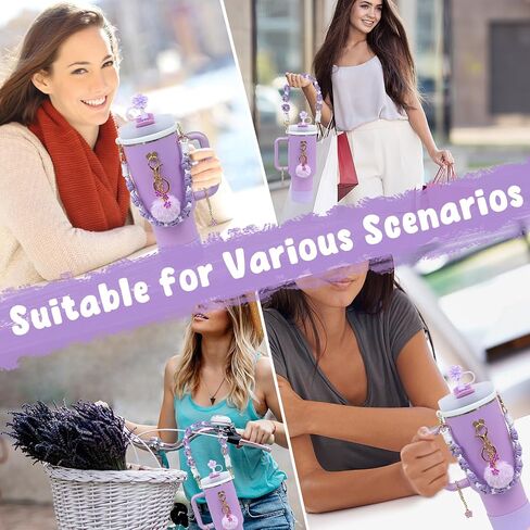 MASTRON 11PCS Stanley Cup Accessories - Including Silicone Straw Cover, Handle Strap, Silicone Boot, Spill Stopper, Leak Stopper, Flower Charms for 40/30oz Stanley Tumbler - Purple in Saudi Arabia