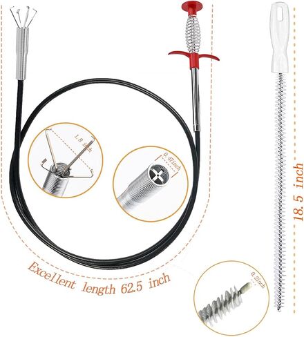 62.5inch Drain Snake Hair Clog Remover - Multi-Functional Drain Auger, Hair Catcher & Cleaning Brush for Kitchen, Bathroom, Sewer, Bathtub, Sunroof, and Dryer Vent in Saudi Arabia