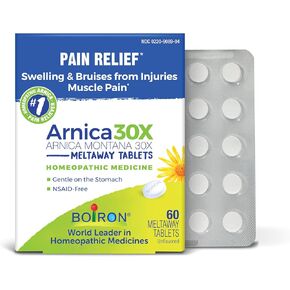 Arnica 30X Tablets for Pain Relief from Muscle Pain, Joint Soreness, Swelling from Injury or Bruises - 60 Count