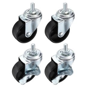 PATIKIL 2 Inch Stem Casters Wheels, Wire Shelf Caster M8 Threaded Swivel Wheels for Furniture Wire Shelving Rolling Cart Replacement, Black (2 with Brake, 2 Without Brake)