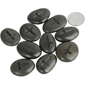SUNYIK Black Inspirational Engraved Stones with Cross,Pocket Stone(1"-1.5"), Pack of 5
