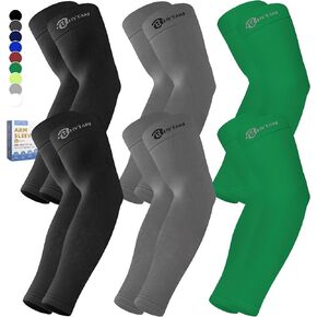 BHYTAKI 6 Pairs Cooling Compression Arm Sleeves for Men Women, UPF50 UV Sun Protection Arm Sleeves for Work Sports Tattoo Cover Up-White