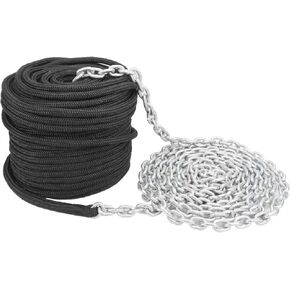 NovelBee 1/2 Inch x 300 Feet Double Braid Nylon Rope with 1/4 Inch x 15 Feet Galvanized Chain for Boat Anchor Rope and Dock Line (Black) in Saudi Arabia