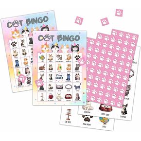 Cat Bingo Cards, Kitten Theme Game for 24 Players, Bingo Activities for Adult, Pawty Party Favors Supplies Decorations(01)