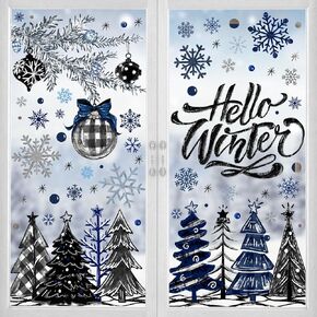 167 PCS Christmas Window Clings Stickers Hello Winter Snowflakes Christmas Tree Pine Branches Window Decals for Xmas Party Home Holiday Shop Glass Display Decoration