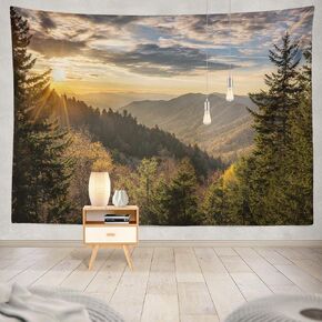 KJONG Autumn Sunrise Great Mountains Tennessee Great Forest Woods National Sunrise North Country Wilderness Park Decorative Tapestry,60X80 Inches Wall Hanging Tapestry for Bedroom Living Room