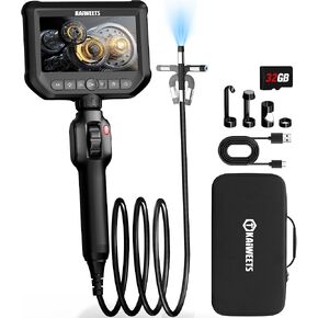Two-Way Articulating Borescope, KAIWEETS 0.33in Industrial Endoscope Camera with Light, 5FT Flexible Snake Inspection Scope for Automotive and Aircraft Mechanics
