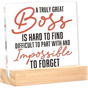 Thank You Gifts for Boss, Appreciation Gift for Boss, a Truly Great Boss is Hard to Find Decorative Acrylic Desk Sign Plaque 4 x 4 Inches