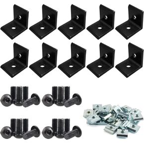 10Sets 1010, 10 Series Aluminum Extruded Profile Black Connector Brackets Kit, 10PCS 1010 Extrusion Profiles Bracket with 20PCS Screws T-Nuts