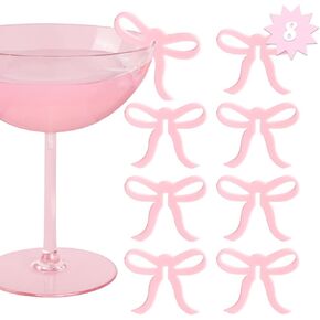 xo, Fetti Pink Bow Drink Markers - 8 count, 2" | Tying the Knot Bachelorette Party, Coquette Birthday Party Accessory, Girly Ribbon Party Drink Supplies