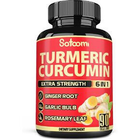 6in1 Turmeric Curcumin Supplement - 3 Month Supply - 95% Curcuminoids with Ginger Root, Garlic Bulb, Rosemary & Black Pepper - 90 Capsules
