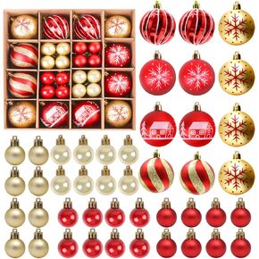 PEMOTech 44Pcs Christmas Balls Ornaments for Xmas Christmas Tree Ornaments Balls with Glitter, Shatterproof Christmas Tree Decorations, Red & Gold