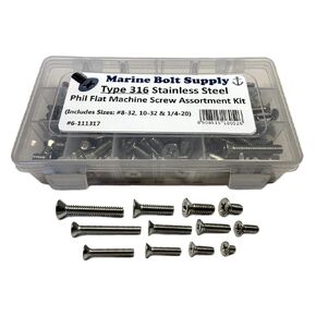 Type 316 Stainless Steel Phillips Flat Machine Screw Kit Marine Bolt Supply 6-111317