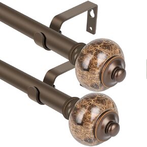 SCITOO Window Curtain Rods,3/4 Inch Polished Bronze Telescoping Curtain Rods for Windows 36-72 inch 2 pack Single curtain rod Marbled Finial