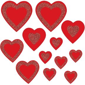 Beistle Piece 5"-12" Red Paper Glittered Heart Cut Outs for Valentine's Day Decorations, Classroom Bulletin Board Décor, Craft Supplies, Made in USA Since 1900