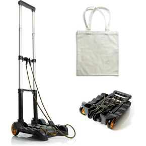 Folding Luggage Cart with Wheels – Foldable, Compact, Lightweight - Portable Hand Truck and Collapsible Dolly - Fold Up Trolley Carrier for Travel, Moving, Office – Complete with Canvas Bag