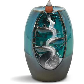 Backflow Cascading Ceramic Incense Burner, Aromatherapy Waterfall Smoke Effect, Ideal for Home or Office, 20 Incense Cones Included (Turquoise)