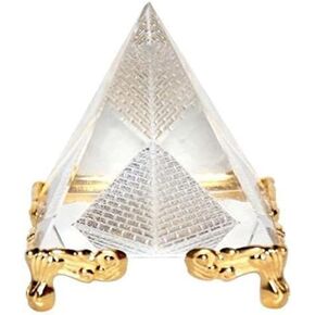 Feng Shui Crystal Pyramid with Golden Stand for Vastu Correction, Positive Energy, Success,Good Luck and Prosperity | Vastu Remedy for Home & Office - 5 cm (Glass, White)