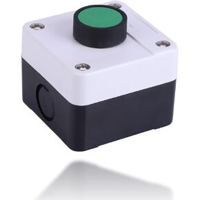 Mushroom Momentary Switch Push Button Station 660V 10A ABS Switch Station Box Green Signal Light Instant switch Flat Structure N/O for Automatic Door Opening, Exit Button, Etc.