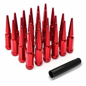 14x1.5 Wheel Spike Lug Nuts, 24PCS M14x1.5 Lug Nut Wheel Accessories with 1 Socket Key, Thread Spiked 4.4" Red Long Closed End Nuts Compatible with Chevy Silverado GMC Sierra 1500 2500 3500
